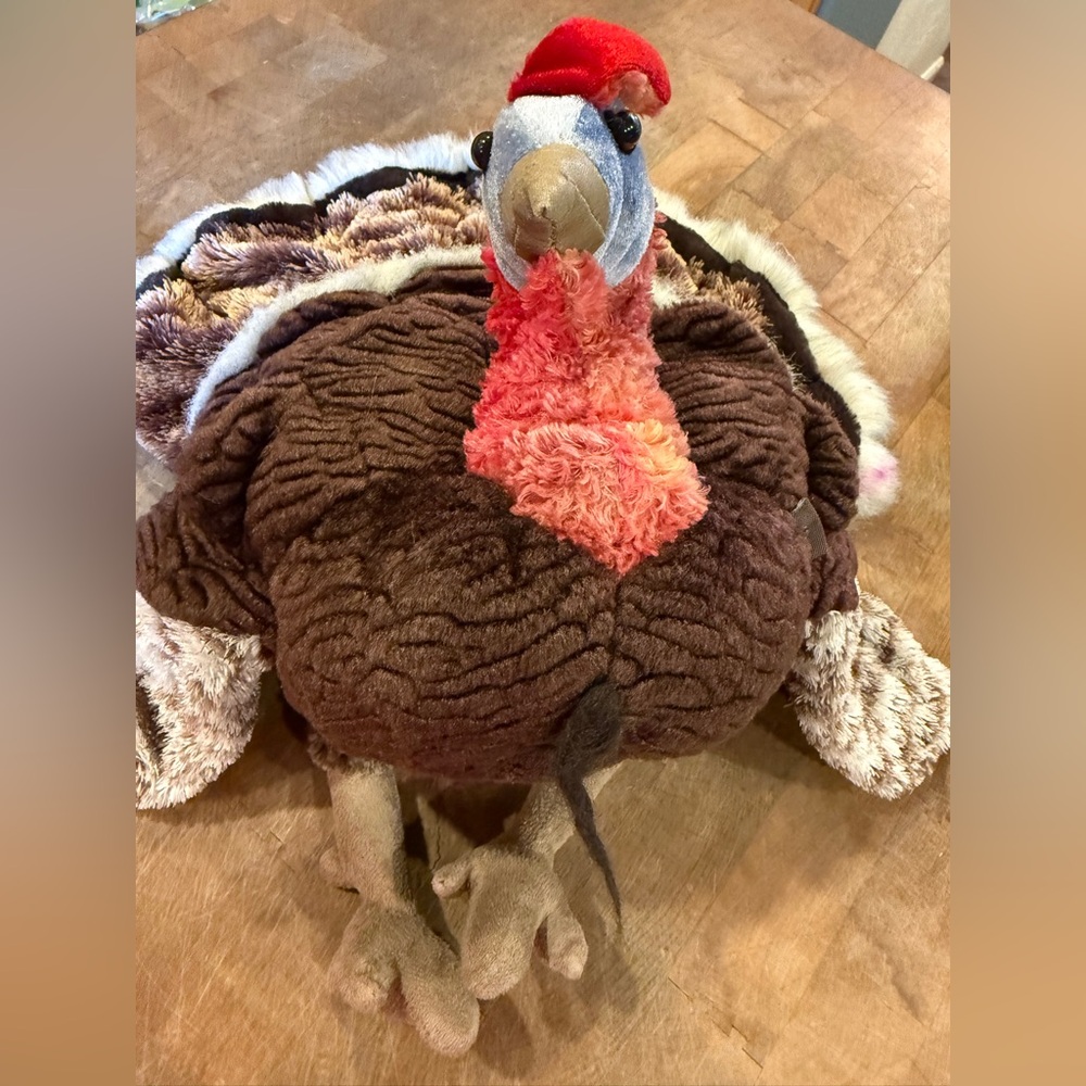Folkmanis Vintage Brown Plush Turkey Puppet Toy with Red Accent Thanksgiving
